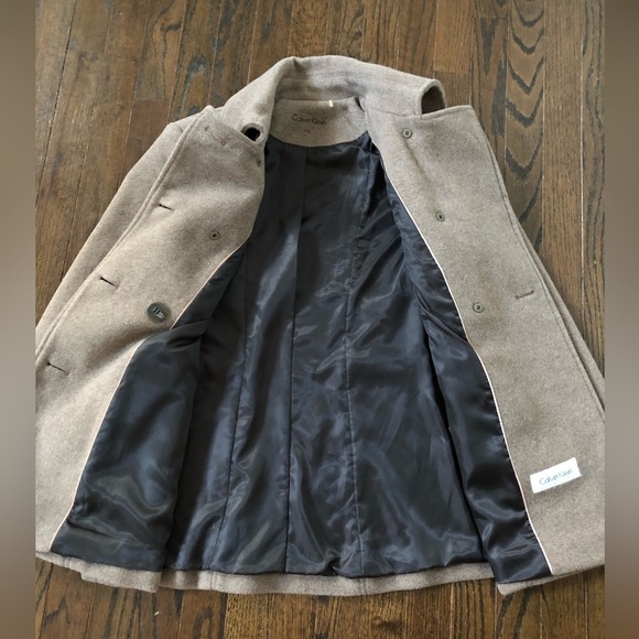*NWOT* Calvin Klein Women’s 2 Petite Oat Wool Double-Breasted Peacoat - Picture 7 of 12
